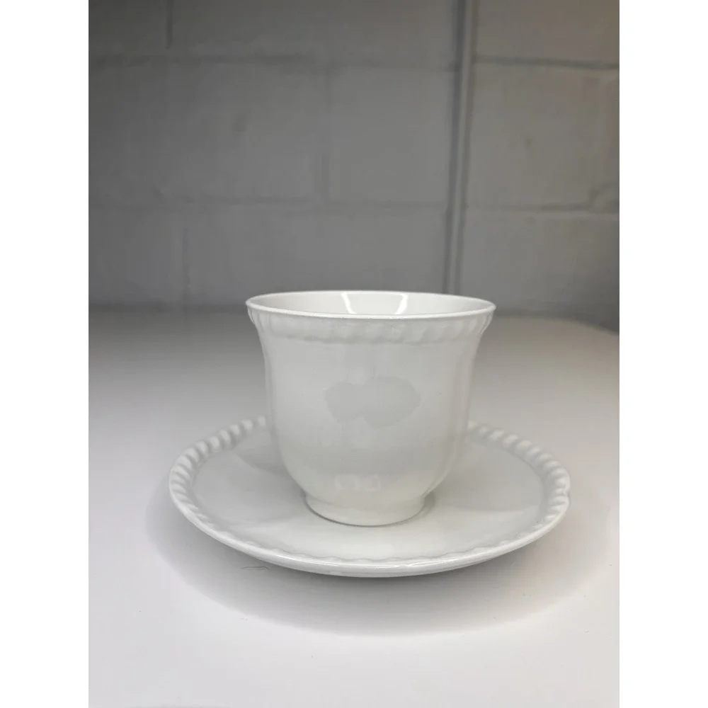 Johnson Brothers Old English White Scalloped Edge Tea Cup‎ & Saucer NEW Flat Cup